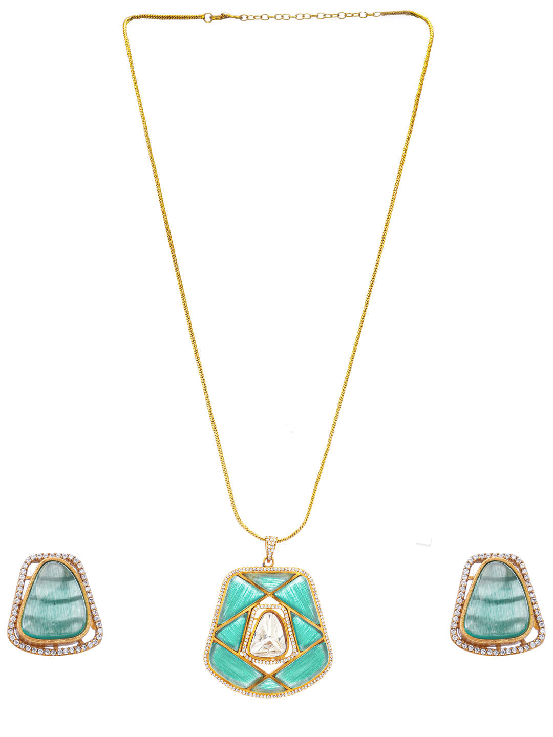 Green and Gold Moissanite Stones used with Stripe design Necklace and earrings set from Dugristyle Ruhaniyat By Dugran