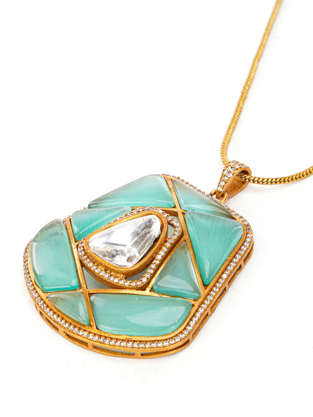 Green and Gold Moissanite Stones used with Stripe design Necklace and earrings set from Dugristyle Ruhaniyat By Dugran