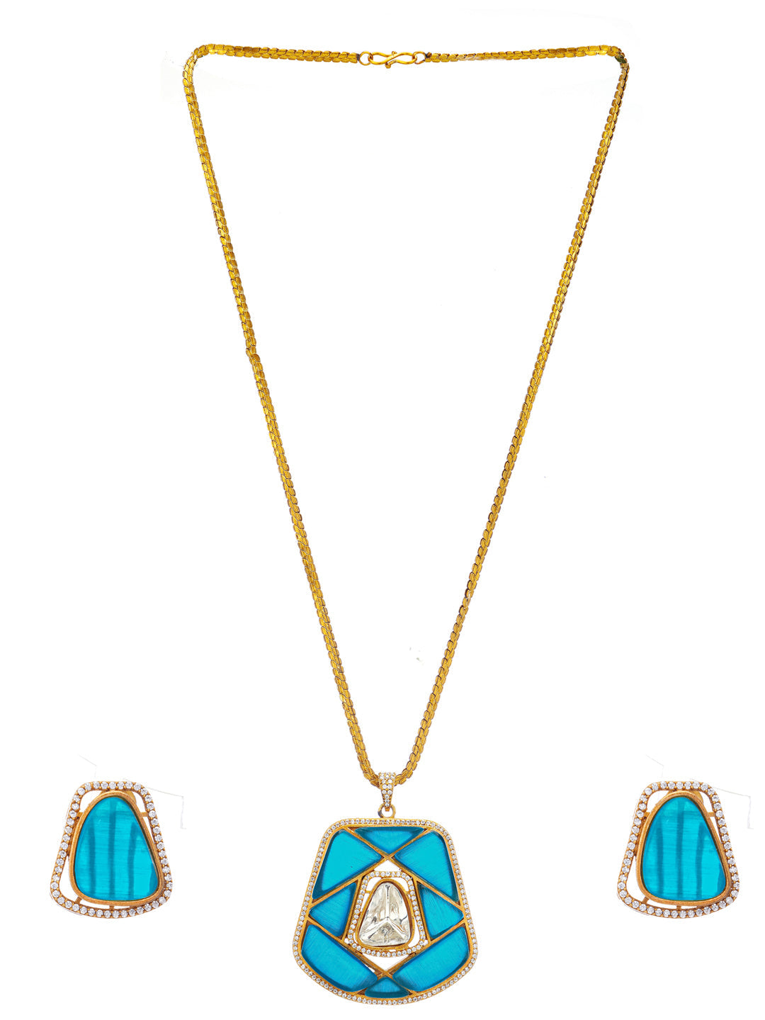 Blue and Gold Moissanite Stones used with Stripe design Necklace and earrings set from Dugristyle Ruhaniyat By Dugran