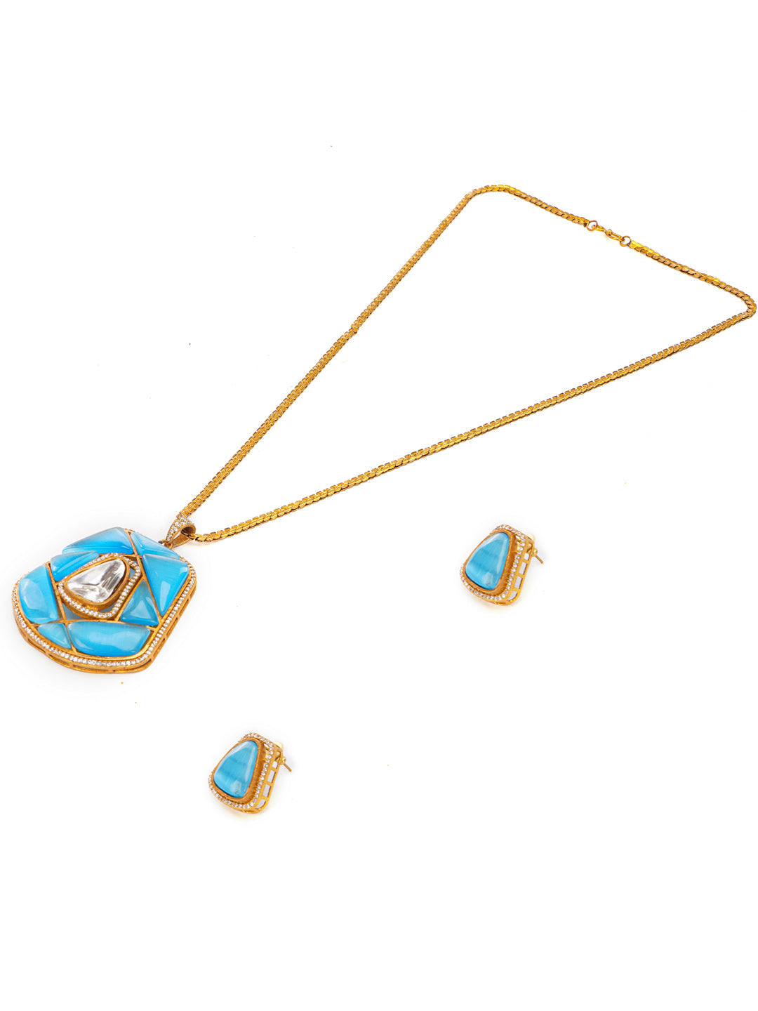 Blue and Gold Moissanite Stones used with Stripe design Necklace and earrings set from Dugristyle Ruhaniyat By Dugran