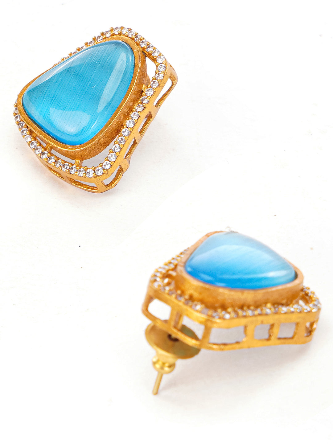 Blue and Gold Moissanite Stones used with Stripe design Necklace and earrings set from Dugristyle Ruhaniyat By Dugran