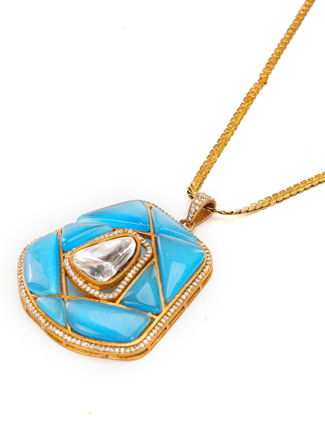 Blue and Gold Moissanite Stones used with Stripe design Necklace and earrings set from Dugristyle Ruhaniyat By Dugran
