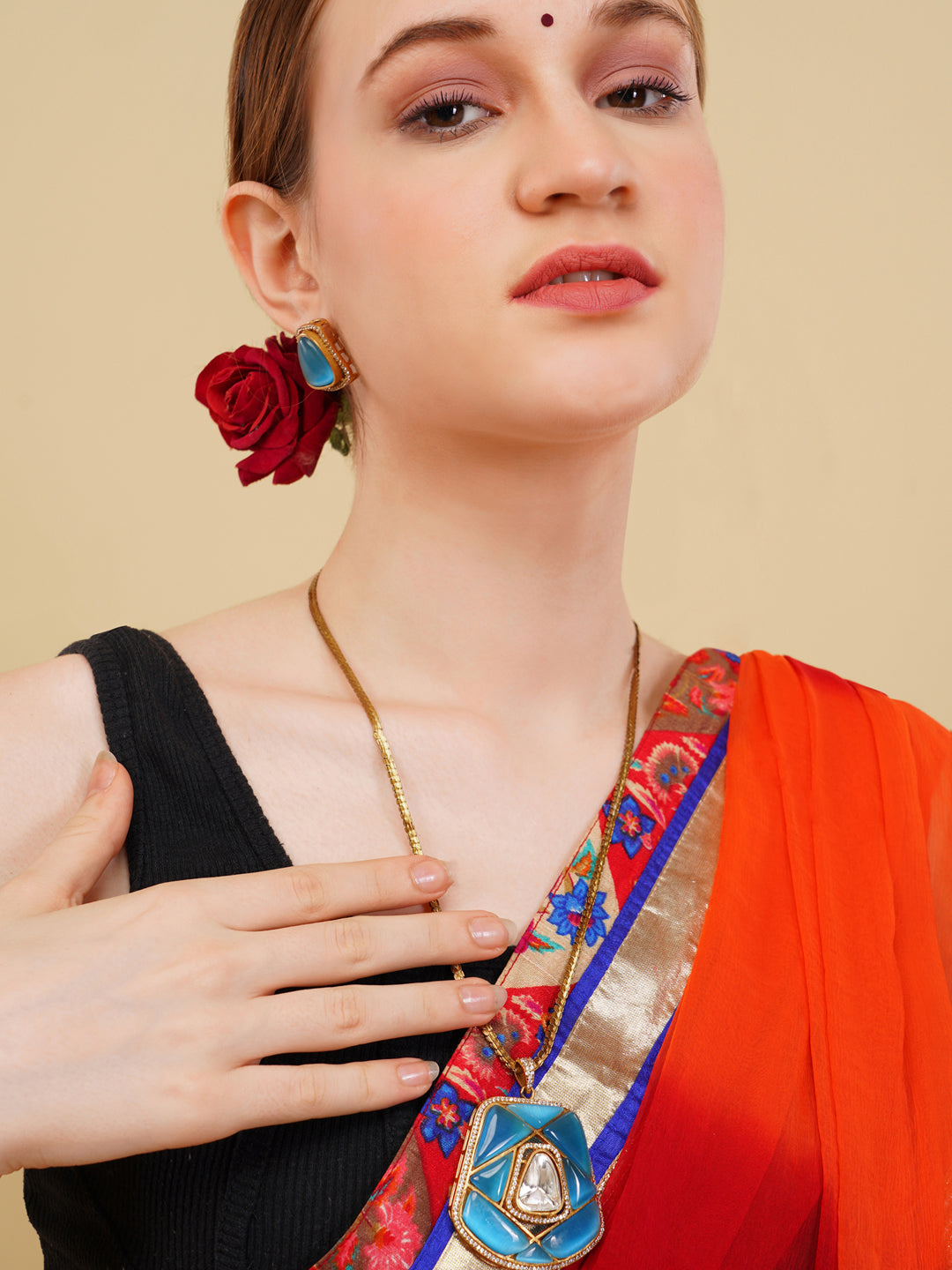 Blue and Gold Moissanite Stones used with Stripe design Necklace and earrings set from Dugristyle Ruhaniyat By Dugran