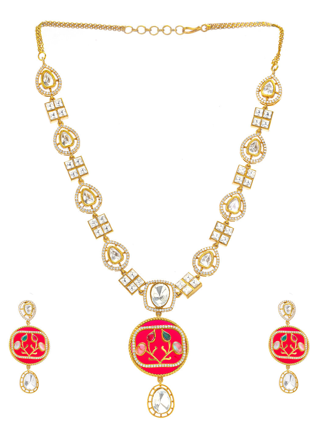 Red and Green Moissanite with American Diamond necklace with Earring from Dugristyle Ruhaniyat By Dugran