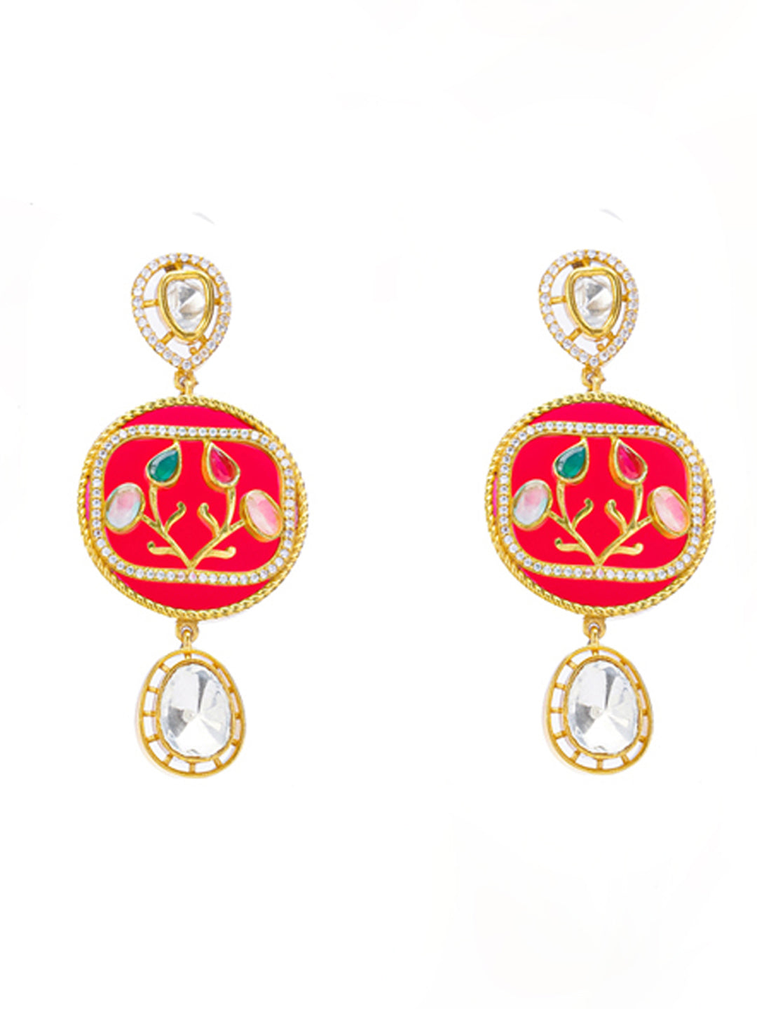 Red and Green Moissanite with American Diamond necklace with Earring from Dugristyle Ruhaniyat By Dugran