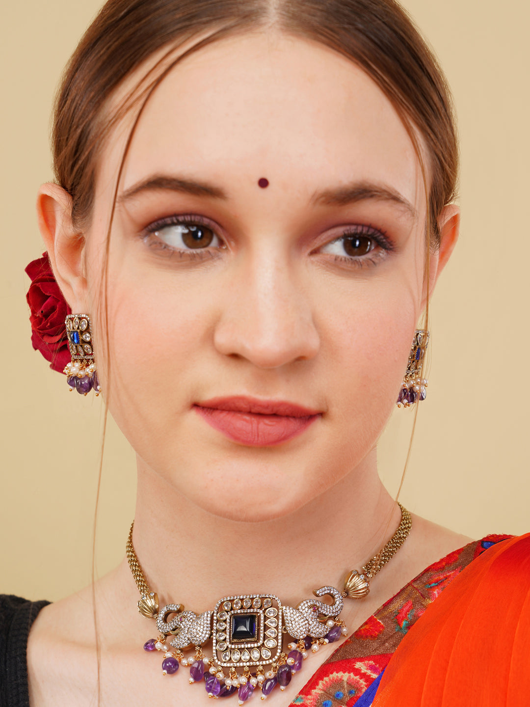 Elephant Inspired necklace with moissanite stone and natural stone hangings
