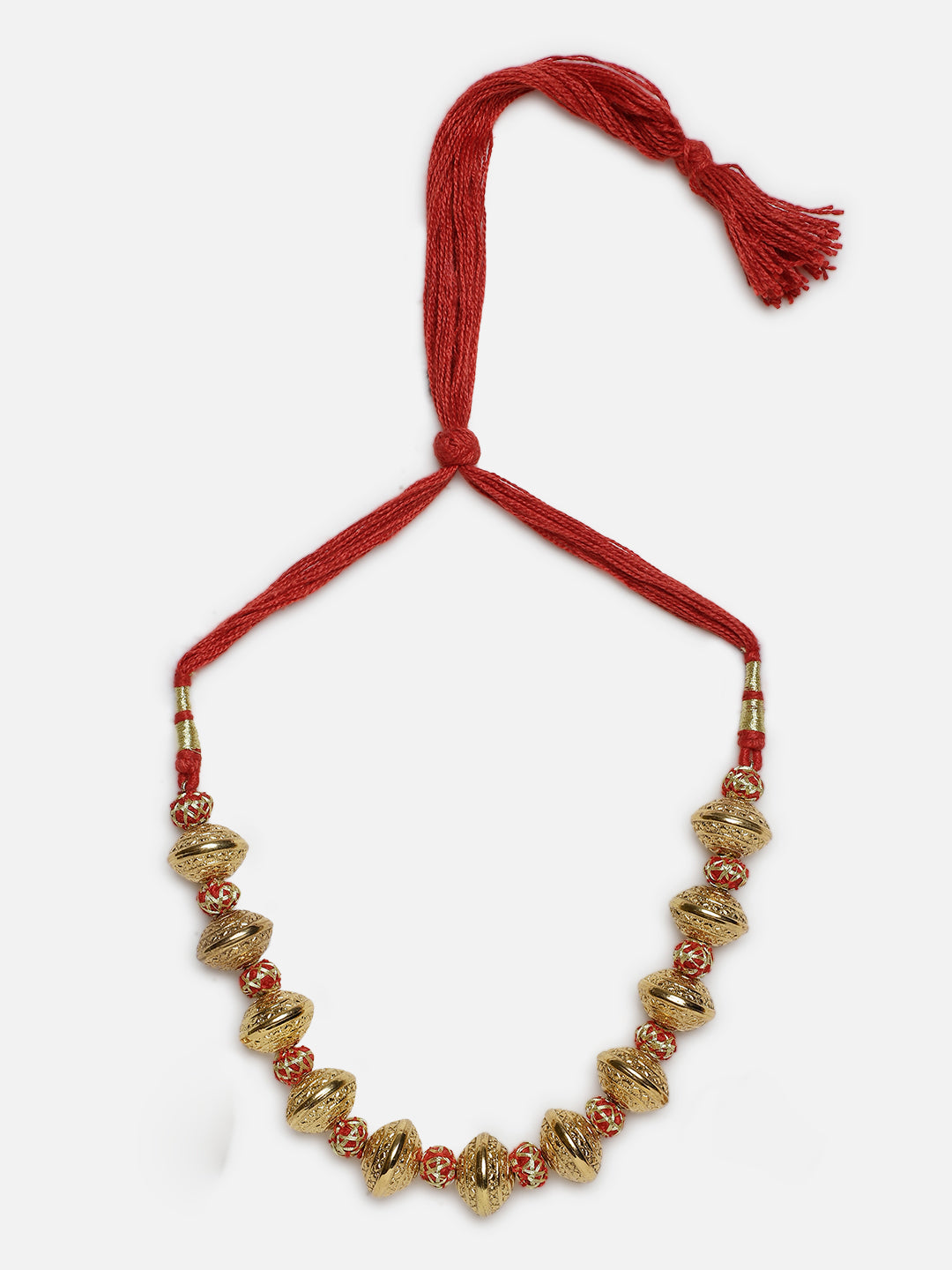 Red and Gold Natural Stones Necklace with Handmade Balls from Dugristyle Ruhaniyat By Dugran