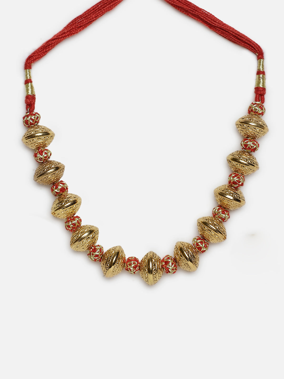 Red and Gold Natural Stones Necklace with Handmade Balls from Dugristyle Ruhaniyat By Dugran