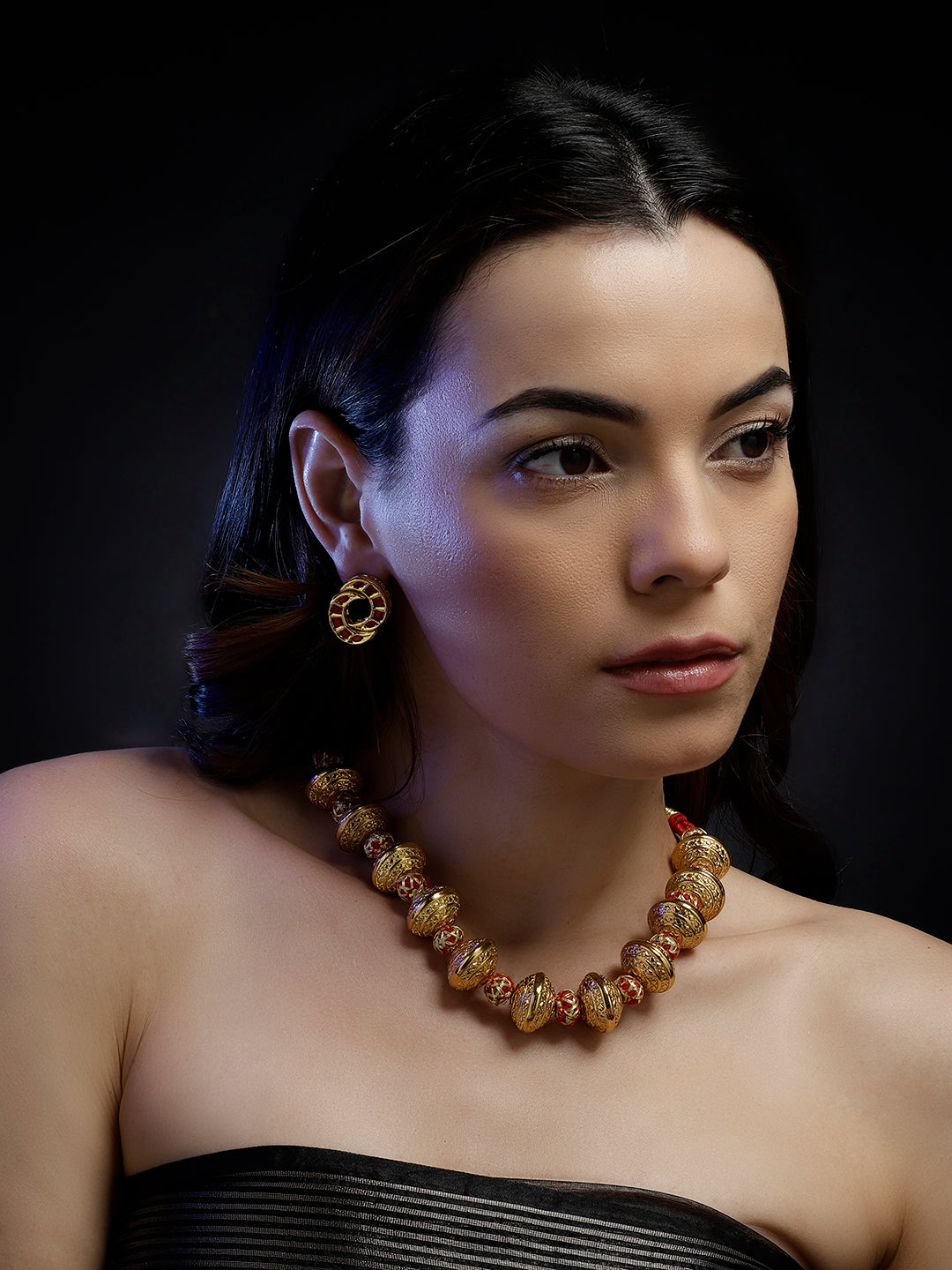 Red and Gold Natural Stones Necklace with Handmade Balls from Dugristyle Ruhaniyat By Dugran