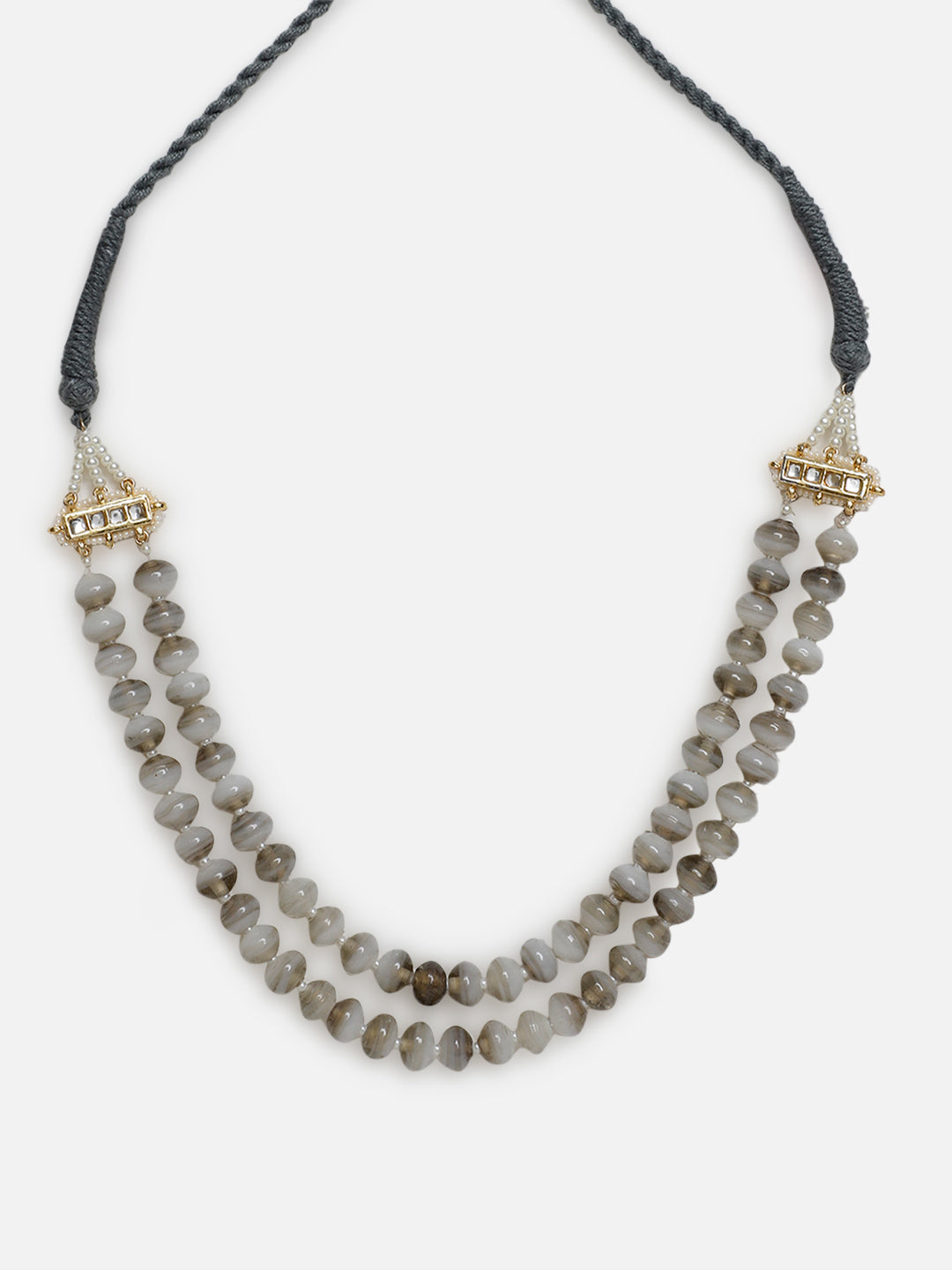 Grey and Gold Natural Stones Necklace with Kundan from Dugristyle Ruhaniyat By Dugran