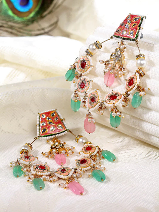 Red and White Meenakari Earring chandbala from Dugristyle Ruhaniyat By Dugran