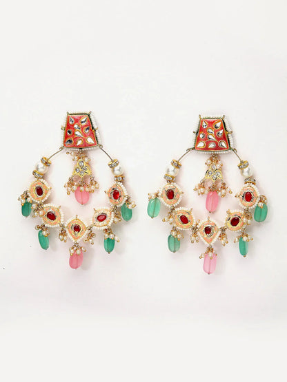 Red and White Meenakari Earring chandbala from Dugristyle Ruhaniyat By Dugran
