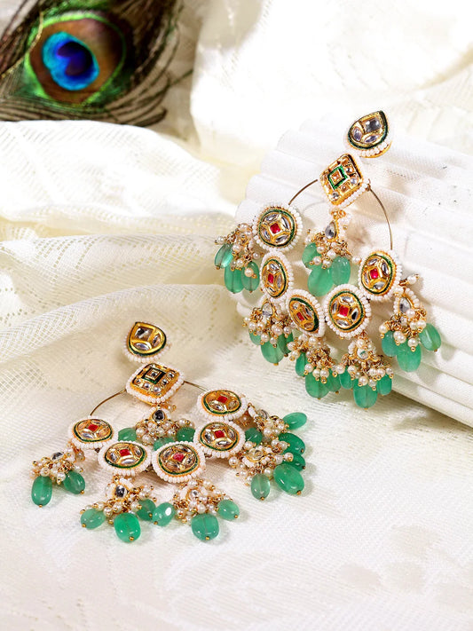 Red and White Kundan chandbala earring from Dugristyle Ruhaniyat By Dugran