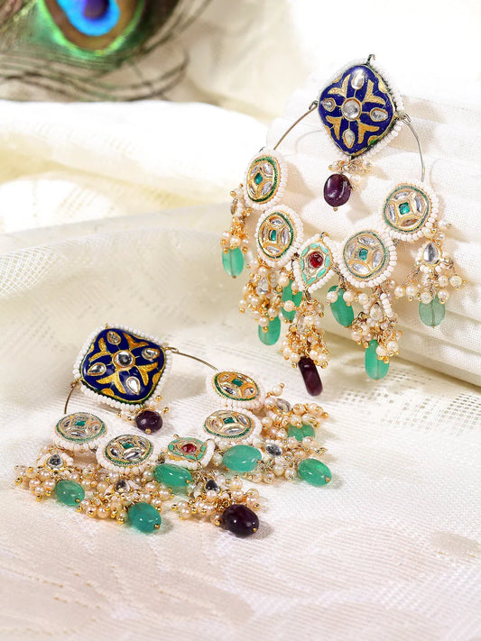 Blue and Green Meenakari Earring chandbala from Dugristyle Ruhaniyat By Dugran