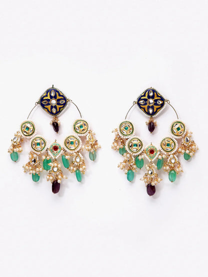 Blue and Green Meenakari Earring chandbala from Dugristyle Ruhaniyat By Dugran