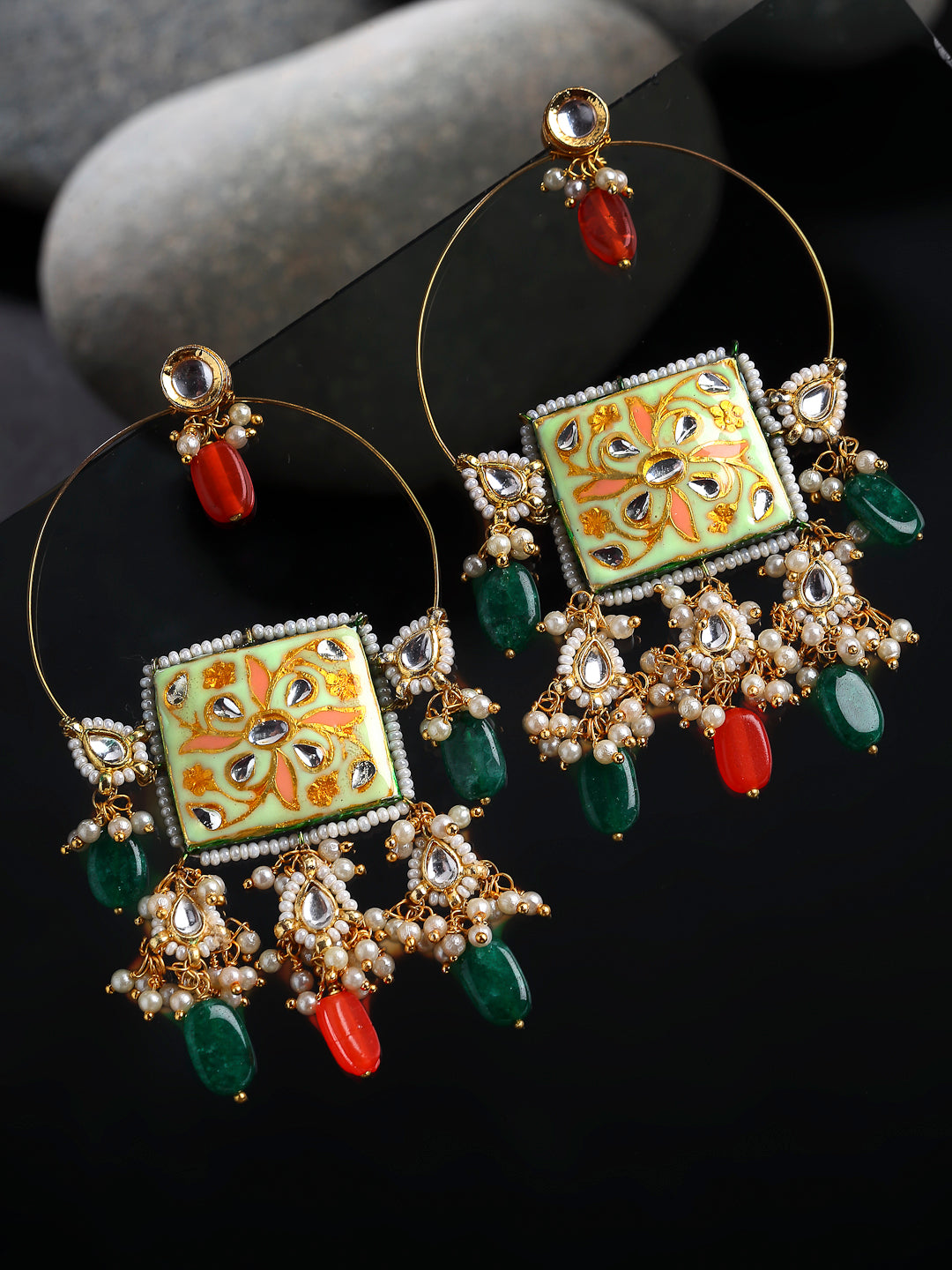 Green and Orange Meenakari Earring from Dugristyle Ruhaniyat By Dugran