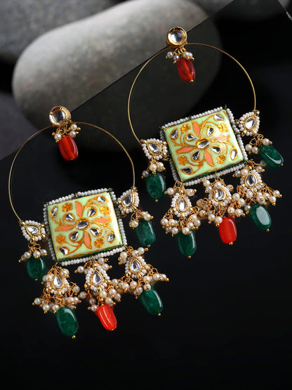 Green and Orange Meenakari Earring from Dugristyle Ruhaniyat By Dugran