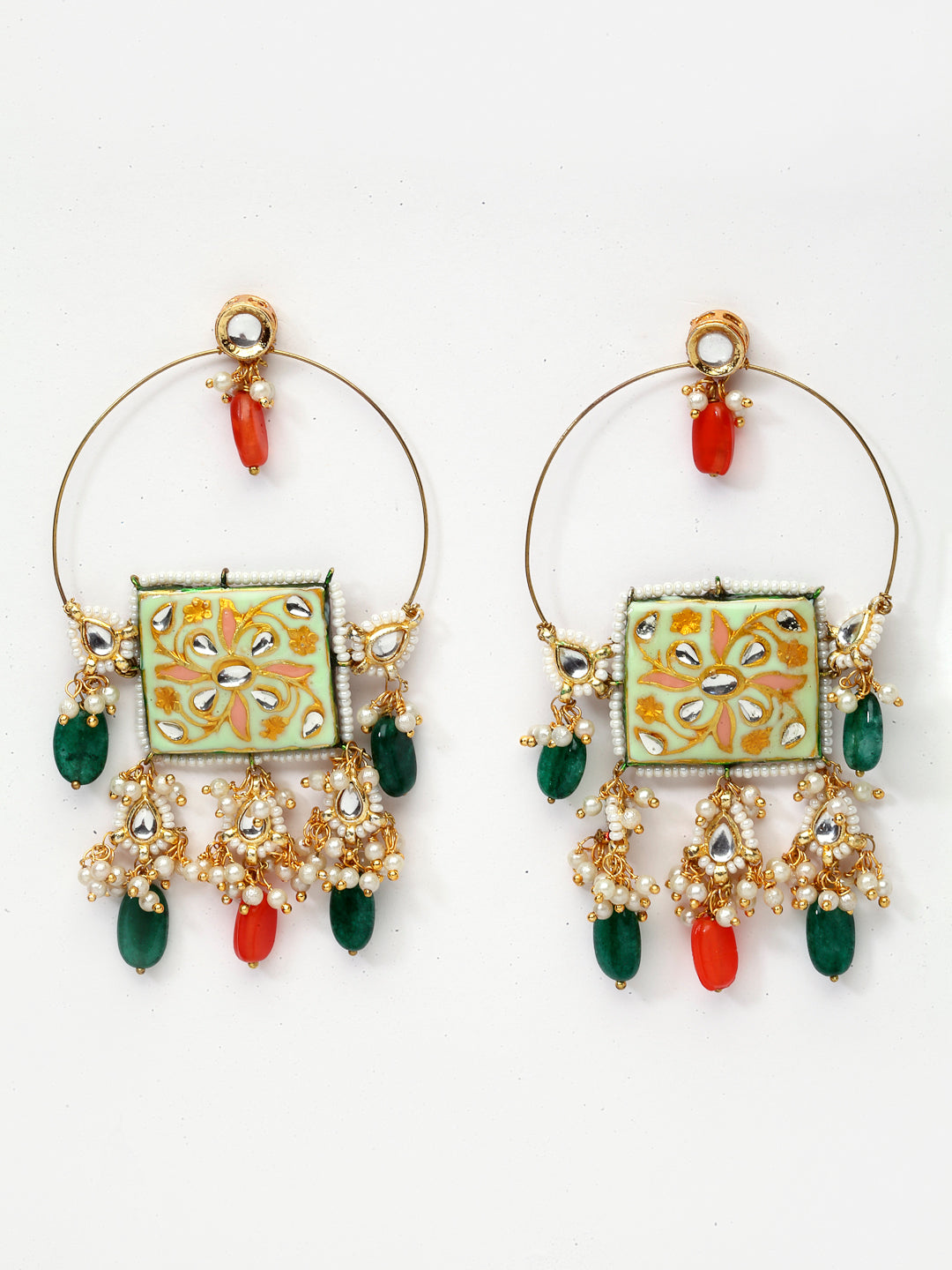 Green and Orange Meenakari Earring from Dugristyle Ruhaniyat By Dugran