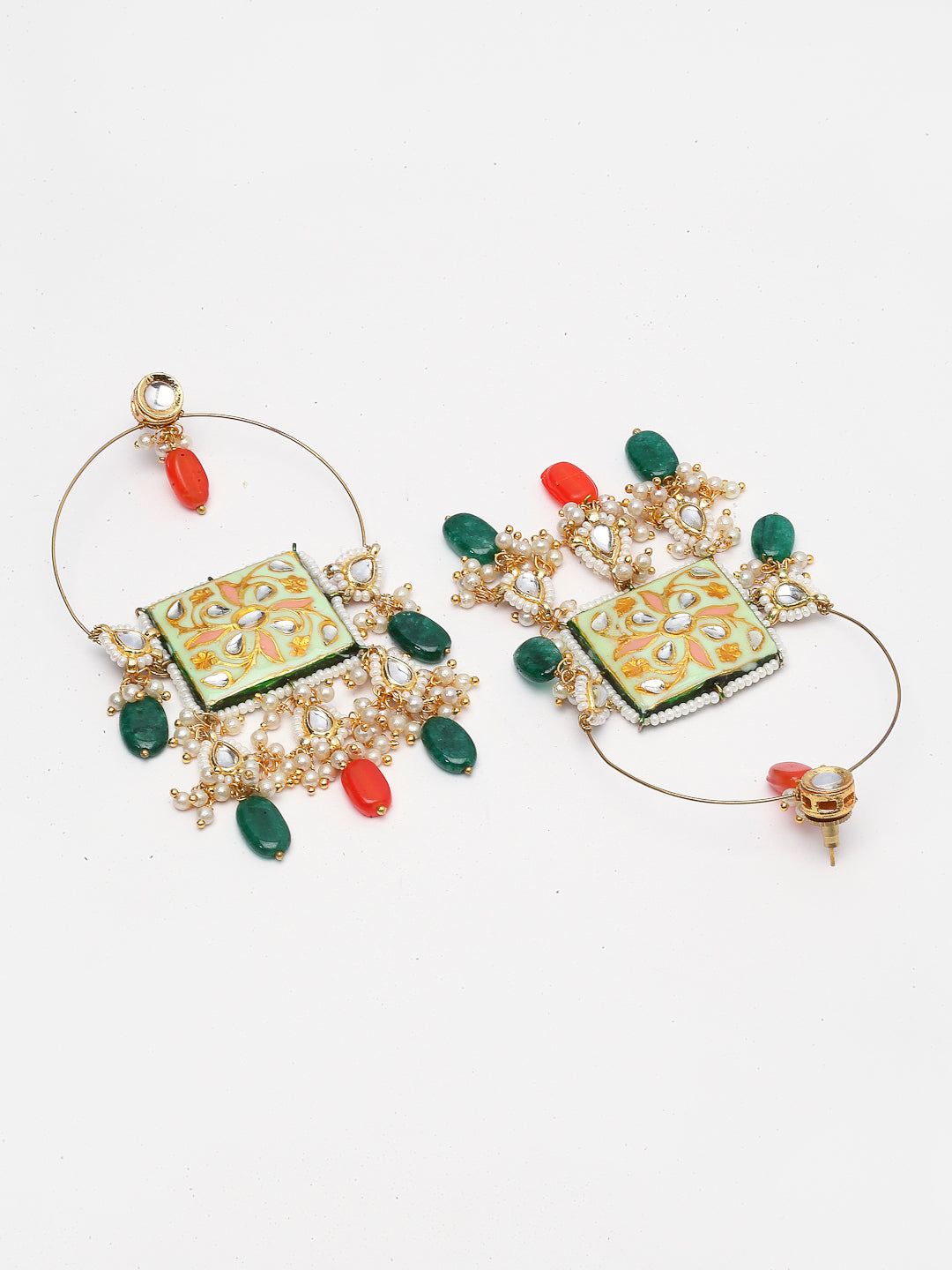 Green and Orange Meenakari Earring from Dugristyle Ruhaniyat By Dugran