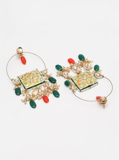 Green and Orange Meenakari Earring from Dugristyle Ruhaniyat By Dugran