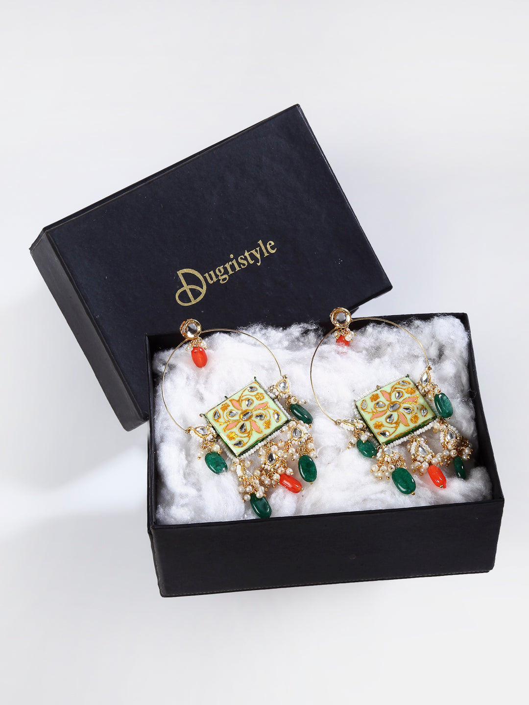 Green and Orange Meenakari Earring from Dugristyle Ruhaniyat By Dugran