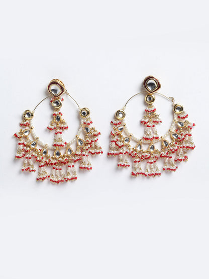 Red and White Kundan Chandbala Earring from Dugristyle Ruhaniyat By Dugran