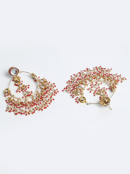 Red and White Kundan Chandbala Earring from Dugristyle Ruhaniyat By Dugran