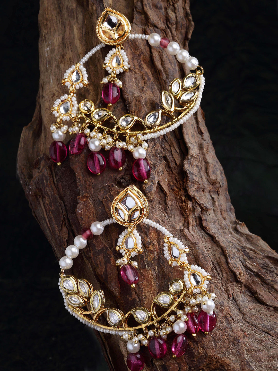 Pink and Gold Kundan Chand Bali Earring from Dugristyle Ruhaniyat By Dugran