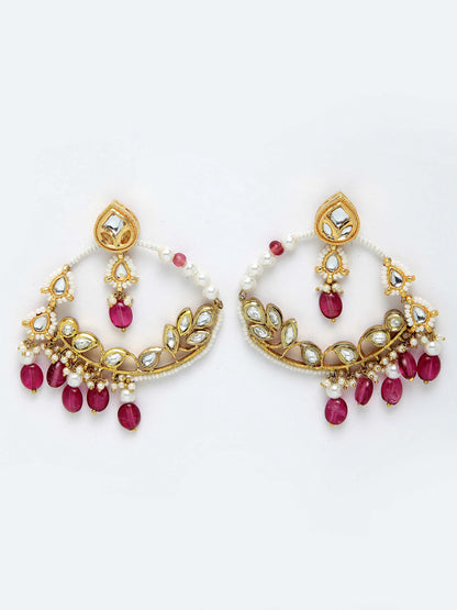 Pink and Gold Kundan Chand Bali Earring from Dugristyle Ruhaniyat By Dugran