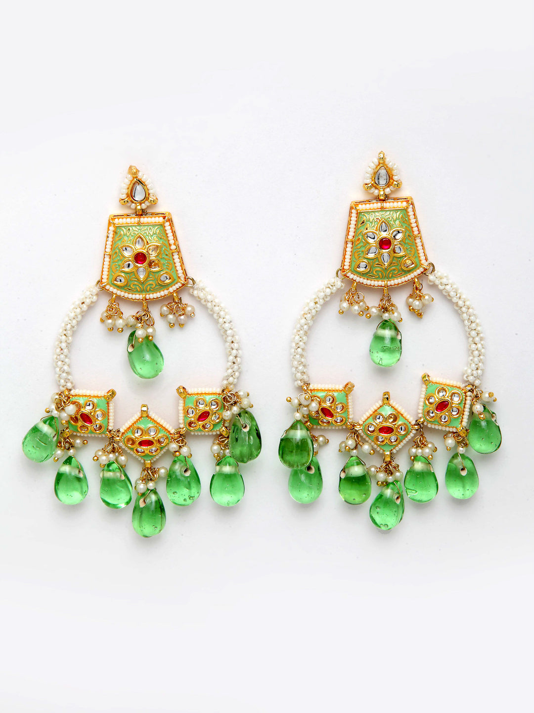 Green and Red Kundan Chand Bali Earring from Dugristyle Ruhaniyat By Dugran