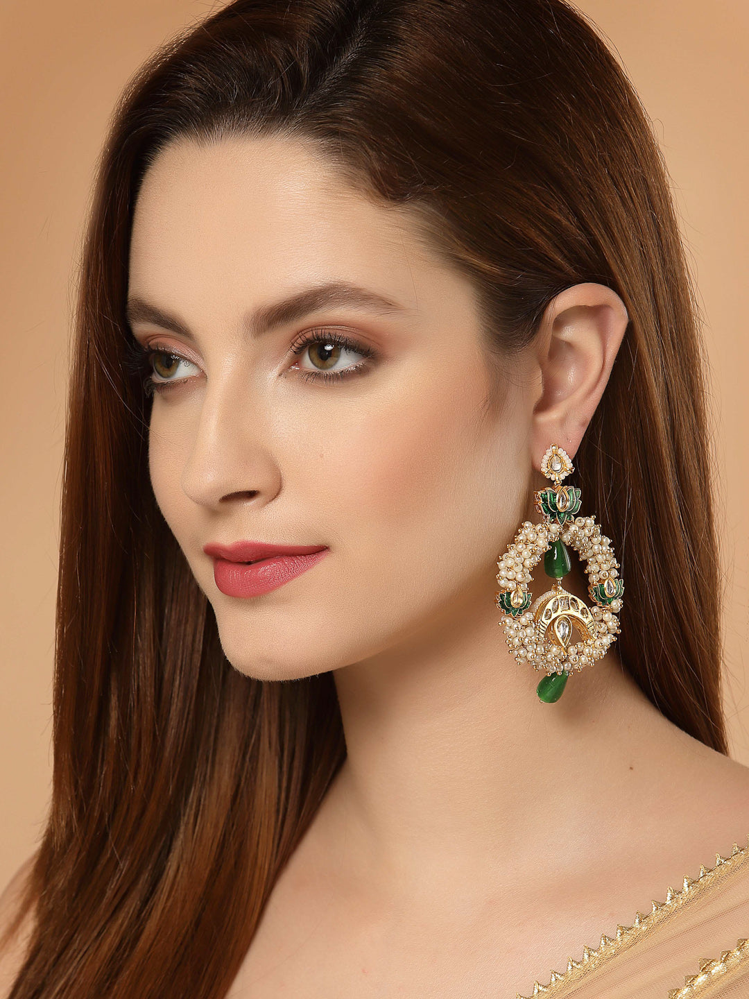 Green and Gold Kundan Chand Bali Earring from Dugristyle Ruhaniyat By Dugran