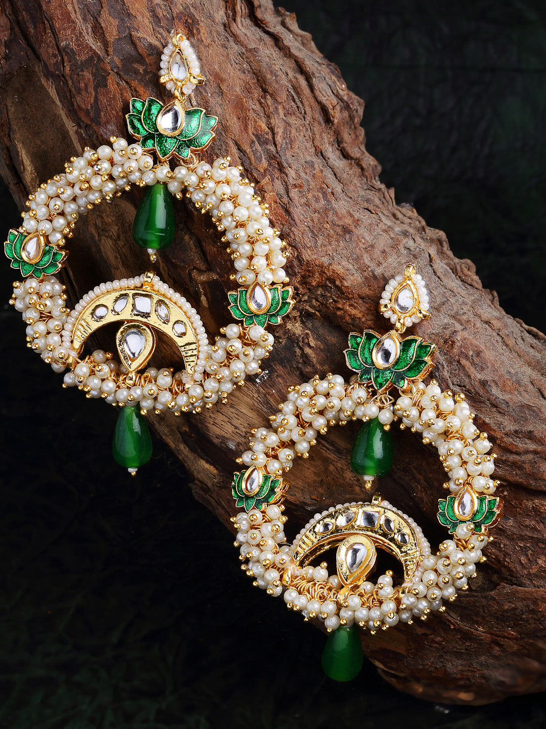 Green and Gold Kundan Chand Bali Earring from Dugristyle Ruhaniyat By Dugran