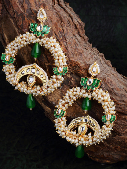 Green and Gold Kundan Chand Bali Earring from Dugristyle Ruhaniyat By Dugran