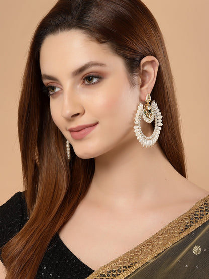 Gold and White Kundan Chand Bali Earring from Dugristyle Ruhaniyat By Dugran