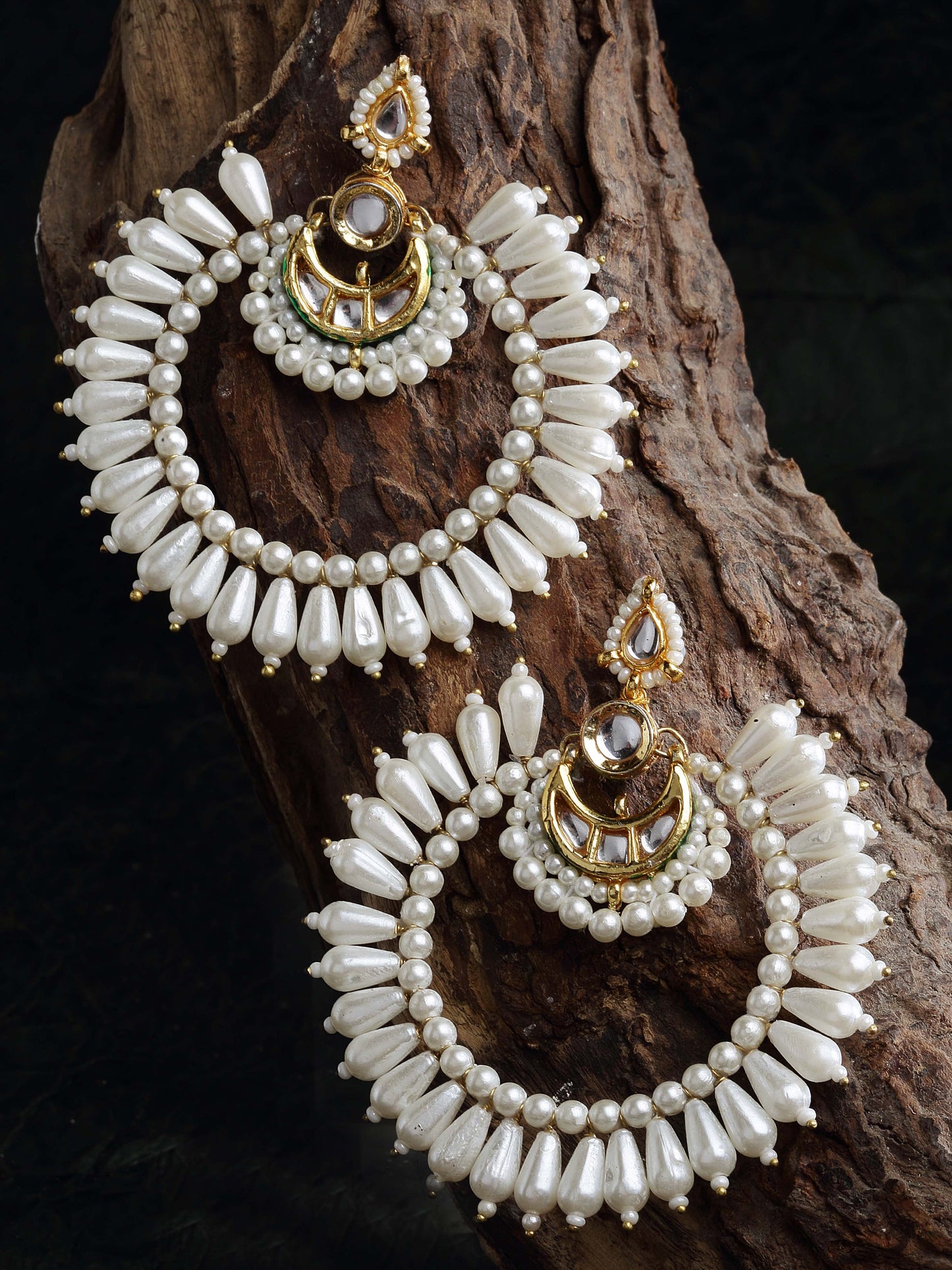 Gold and White Kundan Chand Bali Earring from Dugristyle Ruhaniyat By Dugran