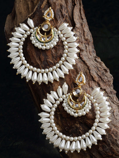 Gold and White Kundan Chand Bali Earring from Dugristyle Ruhaniyat By Dugran
