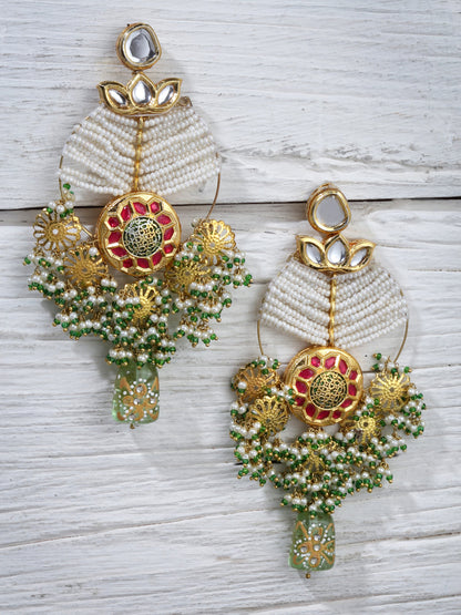 Red and Green Kundan Chand Bali Earring from Dugristyle Ruhaniyat By Dugran