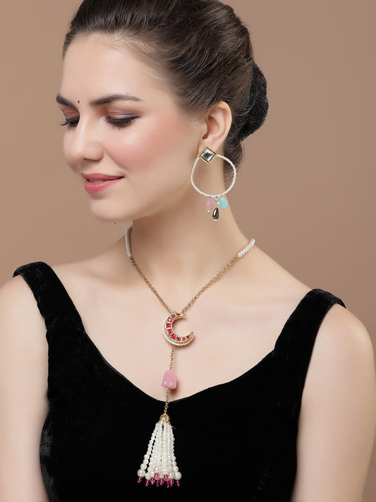 Pink and Blue Kundan Chand Bali from Dugristyle Ruhaniyat By Dugran
