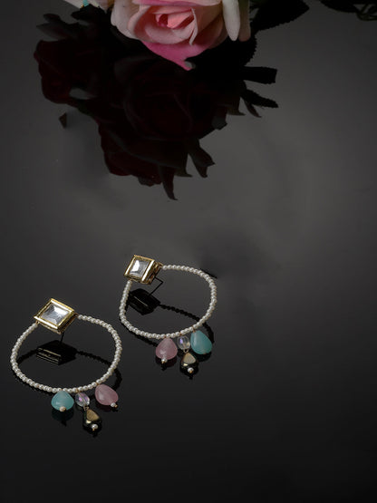 Pink and Blue Kundan Chand Bali from Dugristyle Ruhaniyat By Dugran