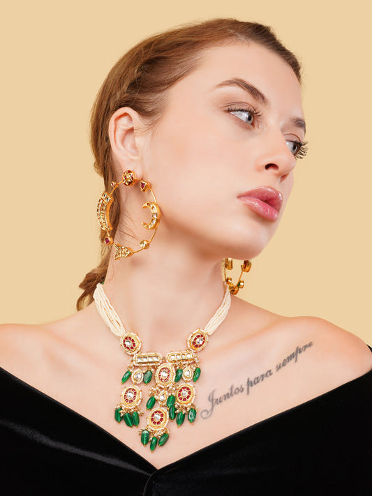 Maroon and Gold Kundan Earring in Chandbali style from Dugristyle Ruhaniyat By Dugran
