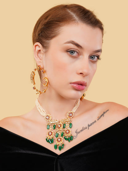Maroon and Gold Kundan Earring in Chandbali style from Dugristyle Ruhaniyat By Dugran