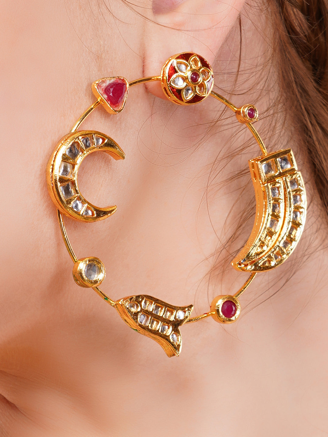 Maroon and Gold Kundan Earring in Chandbali style from Dugristyle Ruhaniyat By Dugran