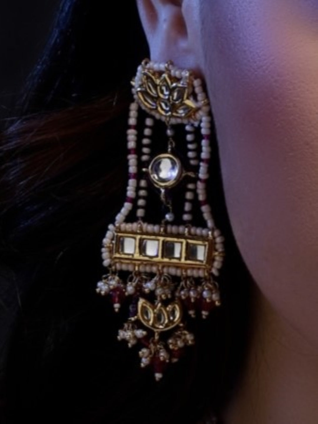 Pink and Purple Kundan Earring with Pink Pearl Highlight from Dugristyle Ruhaniyat By Dugran