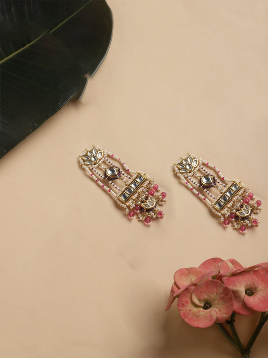Pink and Purple Kundan Earring with Pink Pearl Highlight from Dugristyle Ruhaniyat By Dugran