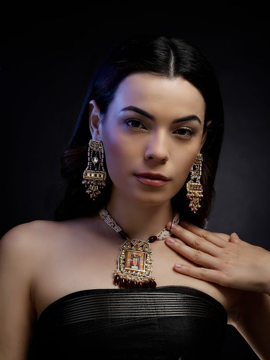 Pink and Purple Kundan Earring with Pink Pearl Highlight from Dugristyle Ruhaniyat By Dugran