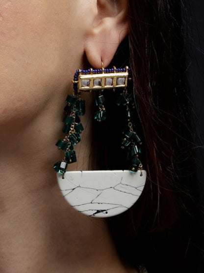 Green and White Kundan Earring with Natural Stones Hangings from Dugristyle Ruhaniyat By Dugran