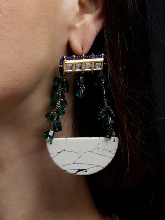 Green and White Kundan Earring with Natural Stones Hangings from Dugristyle Ruhaniyat By Dugran
