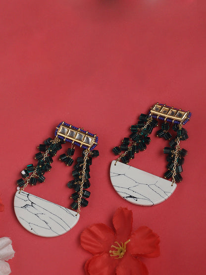 Green and White Kundan Earring with Natural Stones Hangings from Dugristyle Ruhaniyat By Dugran