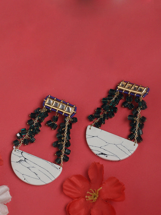 Green and White Kundan Earring with Natural Stones Hangings from Dugristyle Ruhaniyat By Dugran