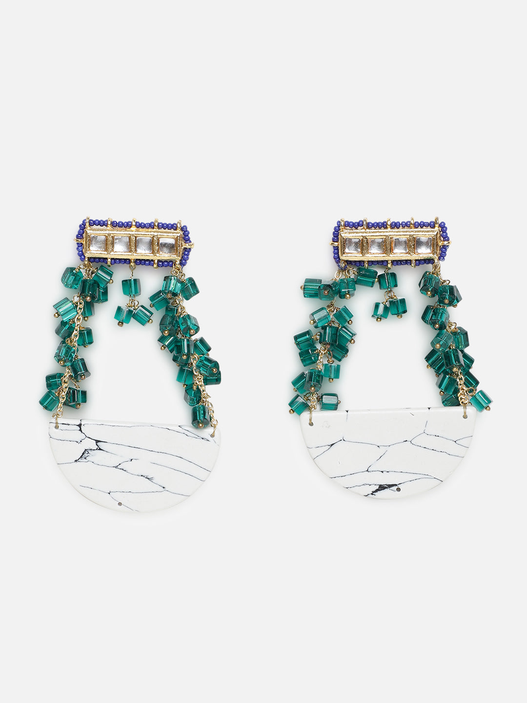 Green and White Kundan Earring with Natural Stones Hangings from Dugristyle Ruhaniyat By Dugran